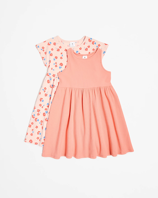 Australian Cotton print and rib 2 pack dress