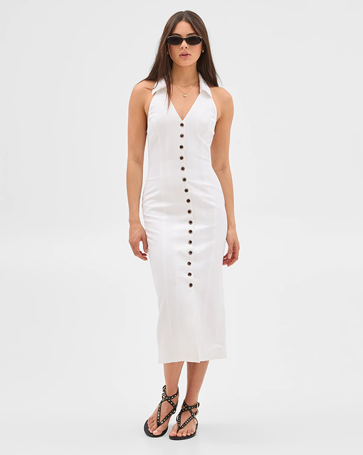 European Linen blend collared midi dress