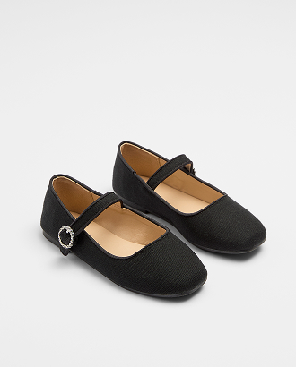 Girls Diamonte Buckle Ballet Flat - Black
