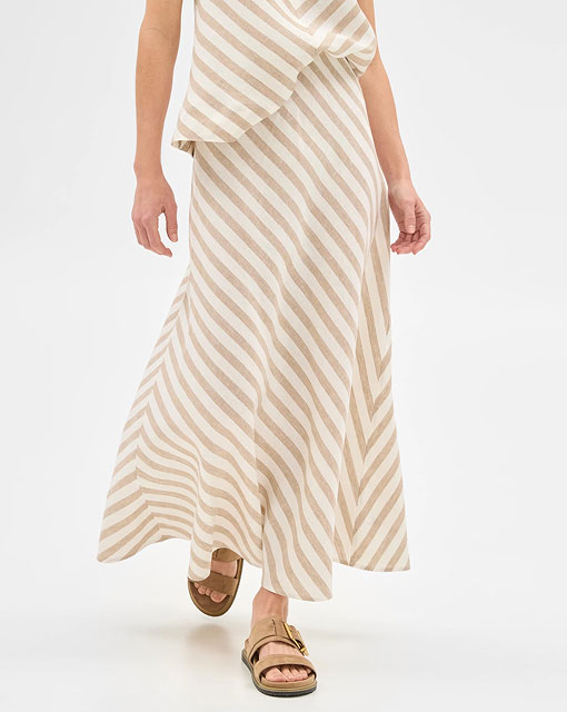 European linen bias cut midi skirt