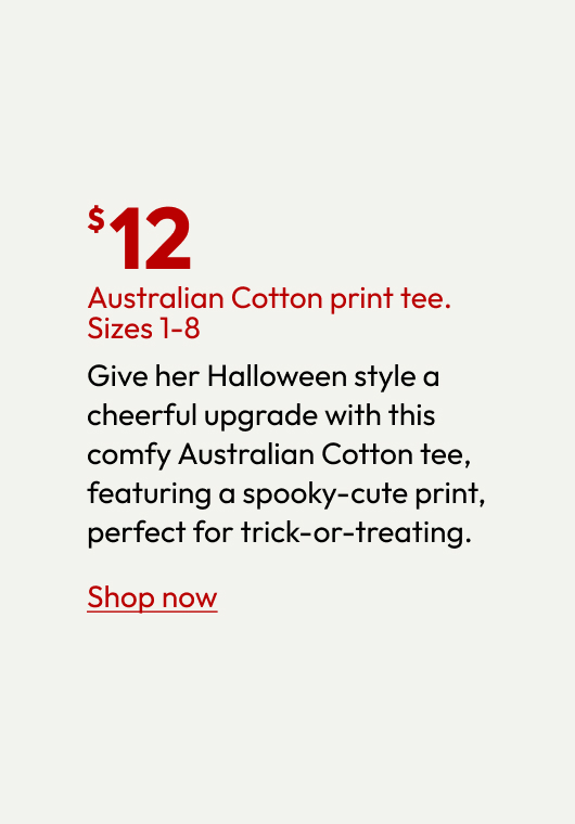 Australian Cotton print tee. Sizes 1-8