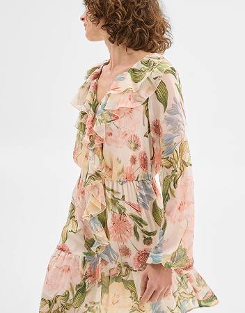 Long Sleeve Ruffle Detail Mini Dress - Preview