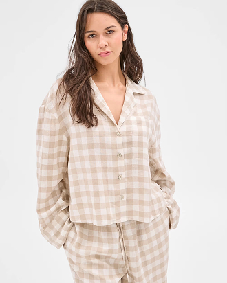 Linen blend gingham pyjama set