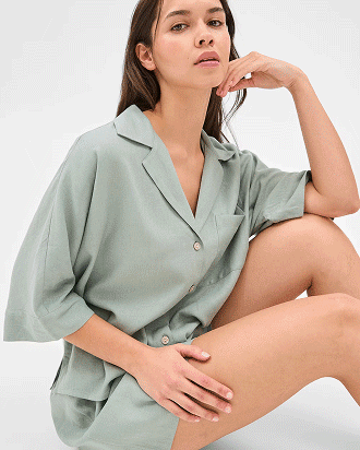 Linen blend short sleeve pyjama set