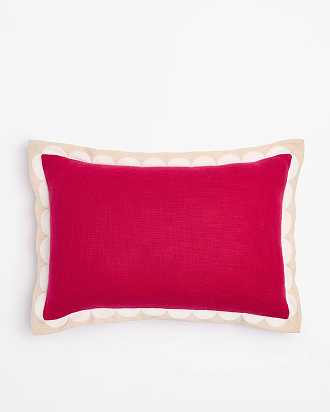 Sylvie scallop embroidered cushion - raspberry