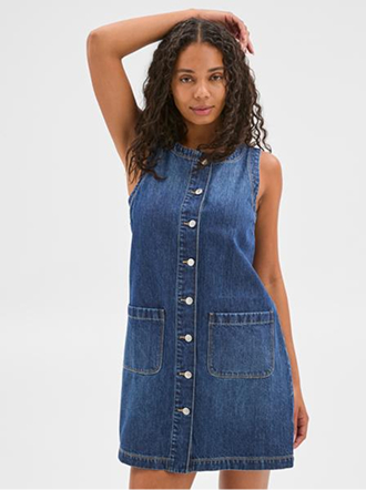 Sleeveless Button Through Denim Mini Dress - Summer Blue