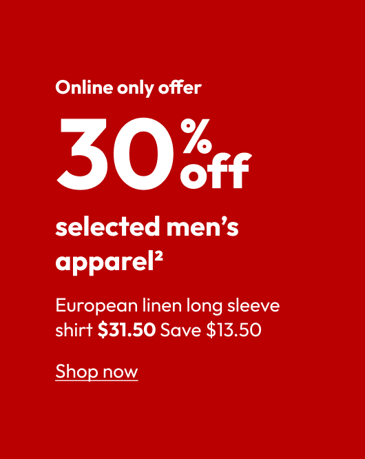 30% off selected men’s apparel