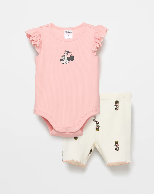 Disney Minnie Mouse organic cotton rib bodysuit and short set