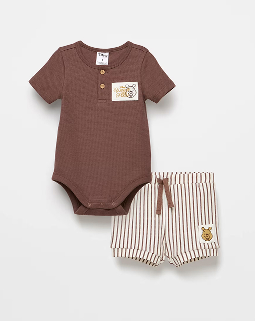 Disney Winnie The Pooh organic cotton waffle bodysuit and short set