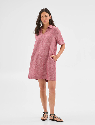 European Linen Polo Mini Dress - Rhubarb X-Dye
