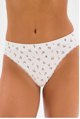 Pointelle High Waist Bikini Briefs - Lily Loves - White Summer Floral