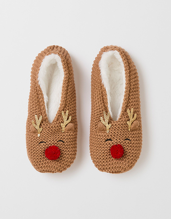 Womens Christmas Bootie Socks - BrownTan