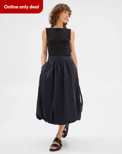 Poplin balloon midi skirt