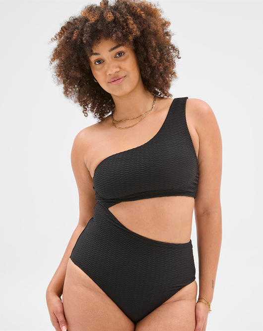 Textured one shoulder one piece swimsuit