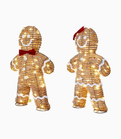 Battery operated light up rattan look gingerbread, assorted