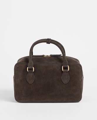 Premium suede leather medium bowler bag
