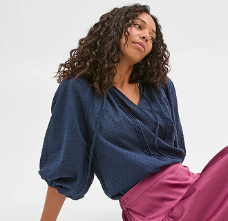 Australian Cotton balloon sleeve dobby blouse