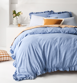 Kiara textured stonewash ruffle quilt cover set