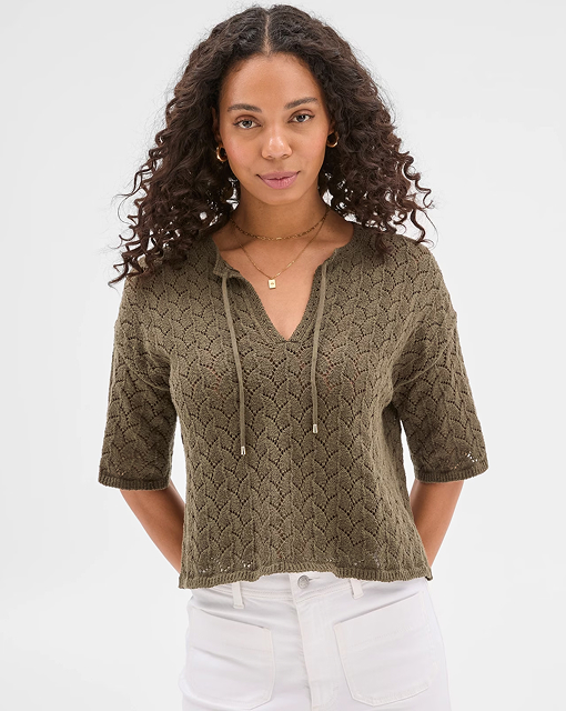Australian Cotton crochet tie neck top