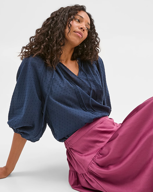 Australian Cotton balloon sleeve                                       dobby blouse