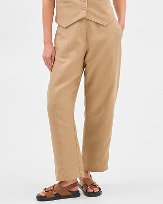 Linen blend barrel leg pants