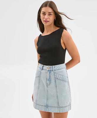 Petites slant pocket mini denim skirt