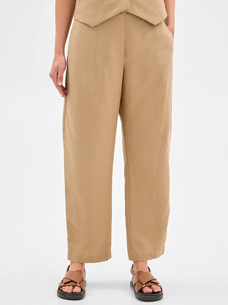 Linen blend barrel leg pants