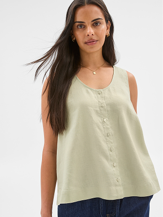 European linen button front tank top