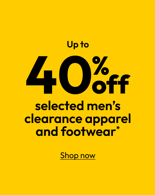Up to 40% off selected men’s clearance apparel and footwear*