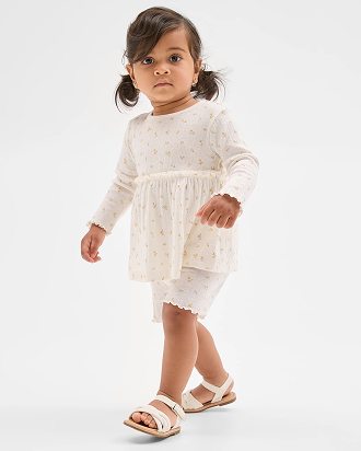 Organic cotton rib dress and bike shorts set