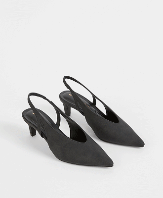 High vamp kitten heel sling back