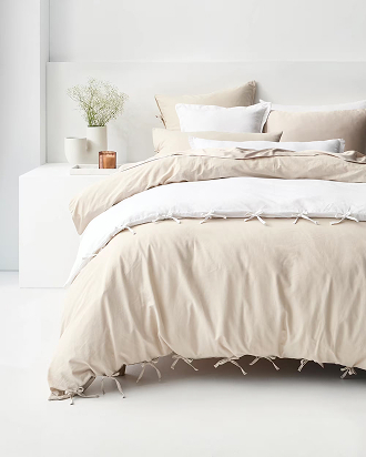 Laynie linen cotton quilt cover set - Pebble