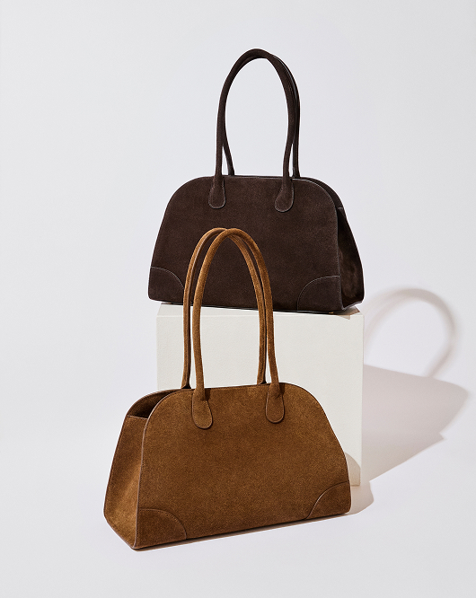 Suede leather large bowler bag