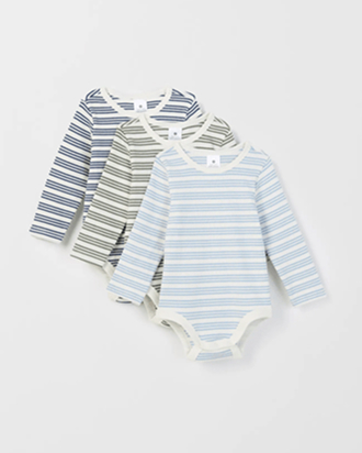 Baby organic cotton 3 pack long sleeve rib bodysuit