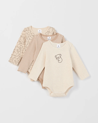 Baby organic cotton 3 pack long sleeve rib bodysuit
