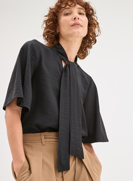 Preview short sleeve tie neck blouse