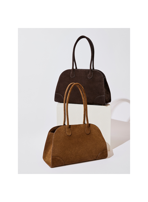 Premium suede leather bowler bag