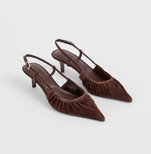 Kaia genuine suede leather gathered kitten heel