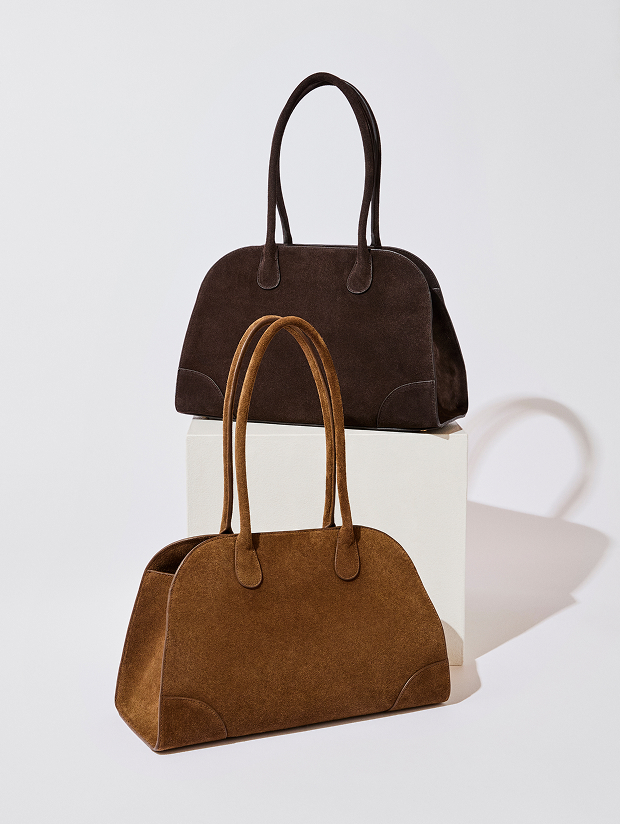 Premium suede leather bowler bag