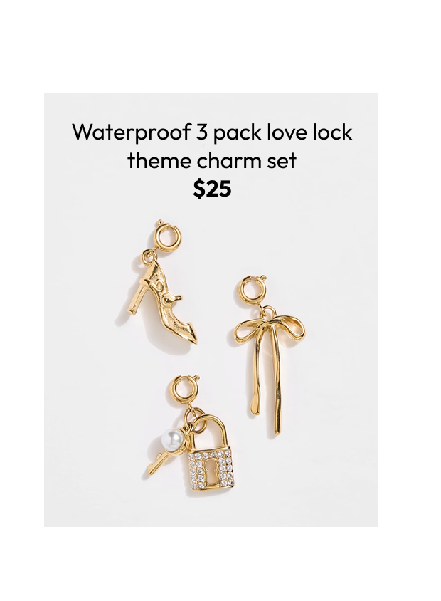 Waterproof 3 pack love lock theme charm set