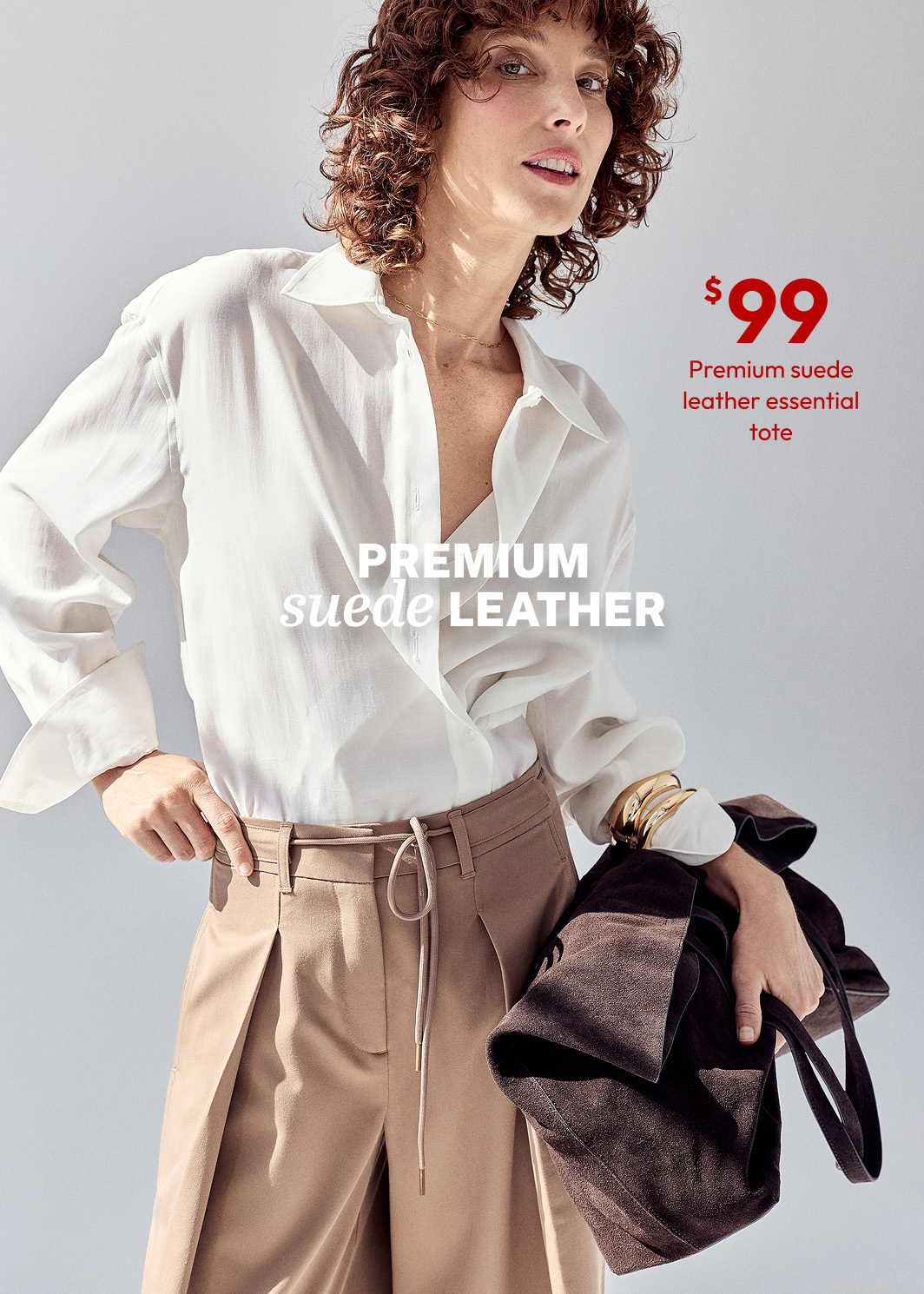 Premium suede leather essential tote