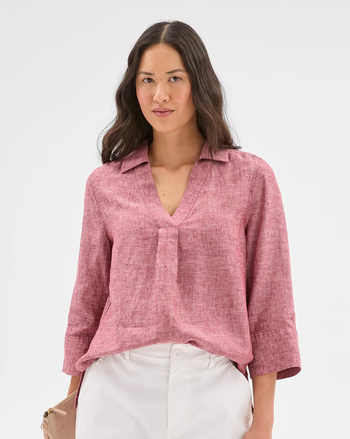 European Linen 3/4 sleeve popover shirt