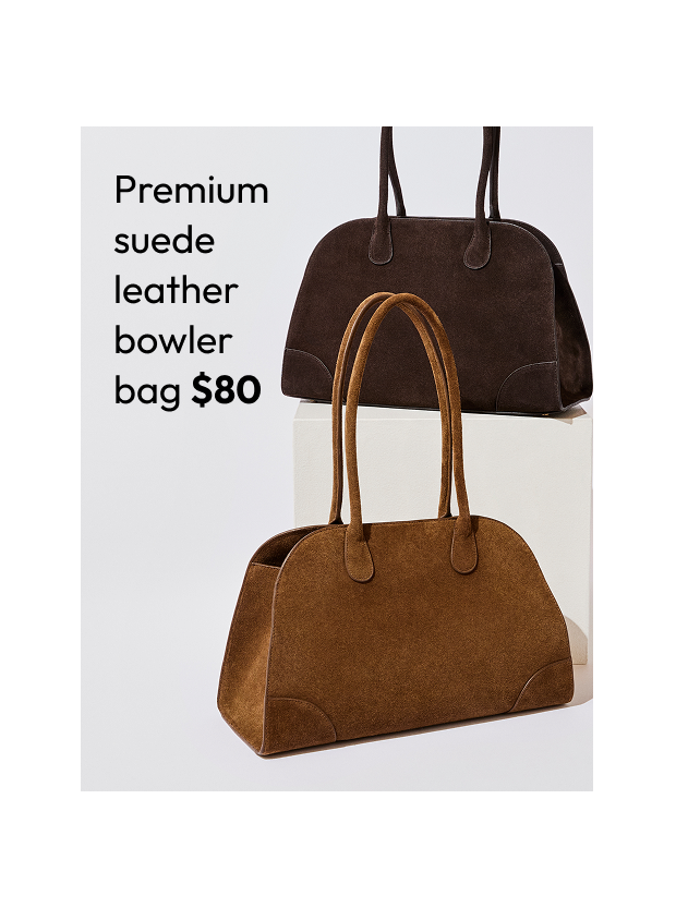 Premium suede leather bowler bag