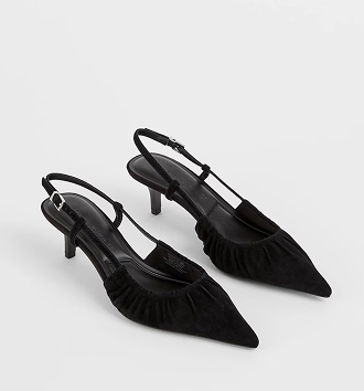 Genuine Suede Leather gathered kitten heel