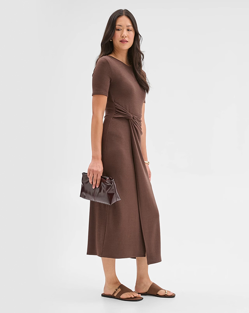 Preview short sleeve drape midi knit dress