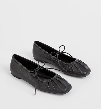 Genuine Leather gathered ballet flat