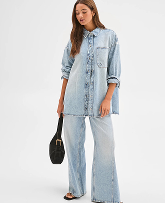 Lily Loves mid rise wide leg seam detail denim jeans