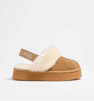 Women’s sheepskin and leather platform sling back slipper