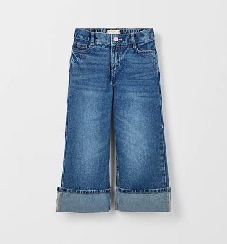 Denim folded up hem wide leg jeans