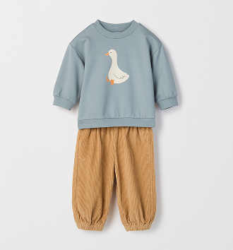Organic cotton fleece sweater and soft cord pants set